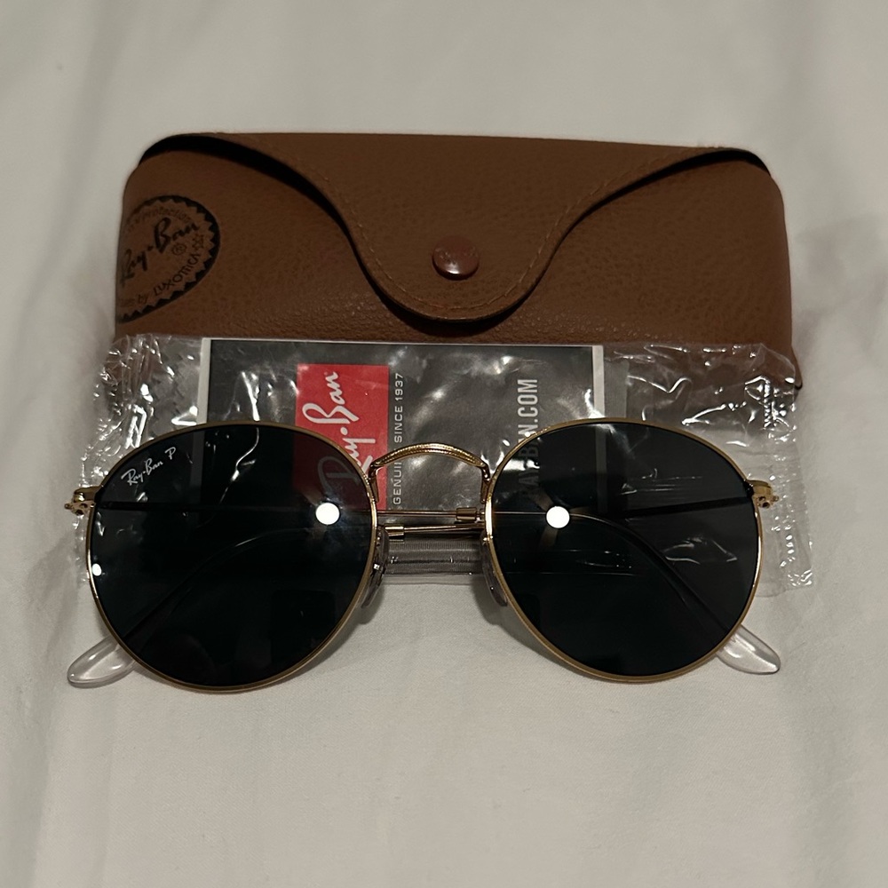Ray-Ban Gold Frame Sunglasses with Black Lenses